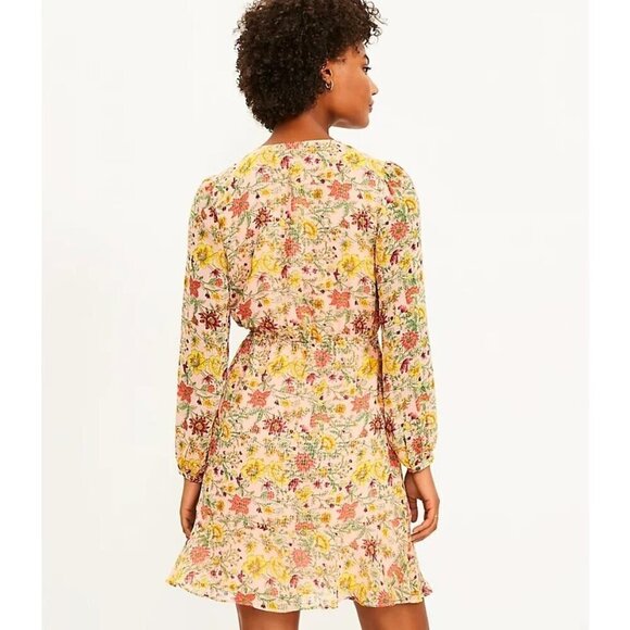 NWT Loft Women's Yellow Flounce Wrap Dress Long Sleeve - Small - Picture 2 of 14